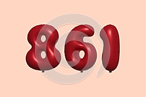 Red Helium Balloon 3D Number 861