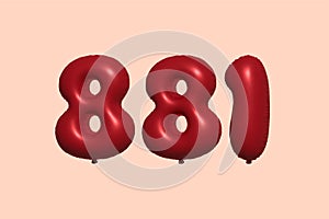 Red Helium Balloon 3D Number 881