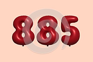 Red Helium Balloon 3D Number 885