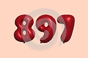 Red Helium Balloon 3D Number 897