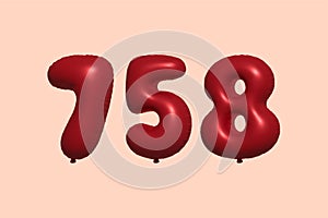 Red Helium Balloon 3D Number 758