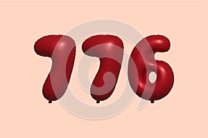 Red Helium Balloon 3D Number 776