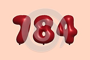 Red Helium Balloon 3D Number 784