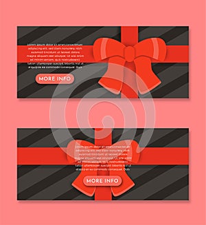 Realistic Gift Packaging Red Ribbon Banner Set Design Template