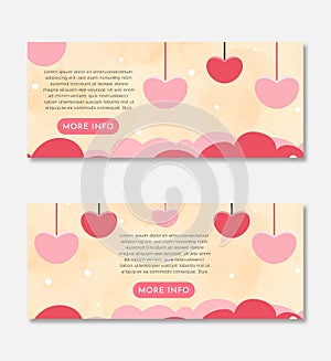 Cute Love Hearts Cloud Banner Set Design Template