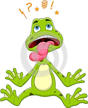 Cartoon frog shocked on white background