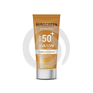 Sunscreen. Vector illustration of a realistic tube of sun protection cream.