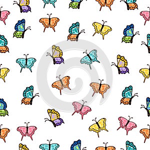 Colorful butterflies illustration on white background. hand drawn vector. seamless pattern with flying butterfly. small shape. cut