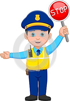 Young Police Officer Holding Stop Sign