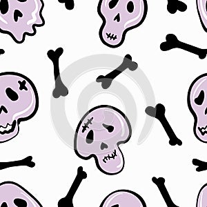 Seamless pattern with skulls and bones on a white background.Halloween.