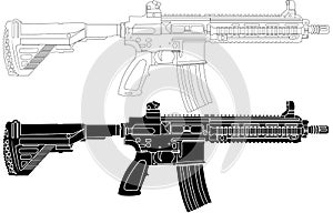 HK416 is a gas-operated assault rifle chambered for the 5.56Ãâ45mm NATO cartridge. photo