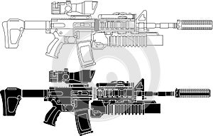 coloring book Colt M4A1 SOCOM Carbine,The M4A1 is a shortened, fully automatic version of the M16A2. photo