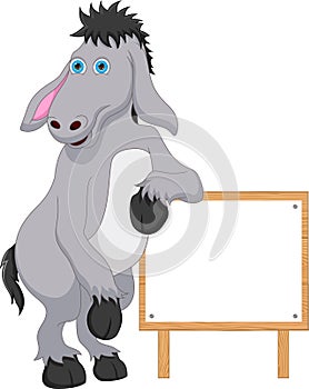 Cute donkey cartoon with blank sign