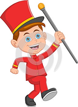 Cute little boy in a marching band leader costume