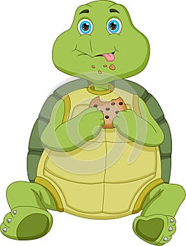 Cartoon cute turtle eating cookies