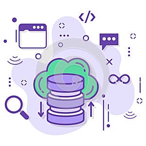 Cloud Database Data Transaction commit Concept, Server and Storage Transmission Vector Icon Design, Cloud computing and Internet h
