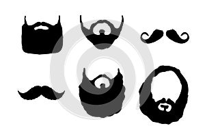 Set of silhouettes of beard and mustache vector design