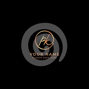 P, K, PK Initial letter handwritten and signature vector logo. Business template in round shape line art photo