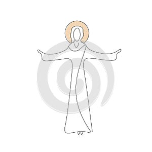 Jesus Christ love on white background line drawing, vector illustration