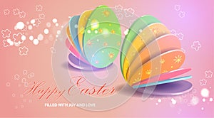 Easter greeting card template with abstract eggs and a white floral pattern