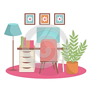 Office interior. Distant work. Study place.