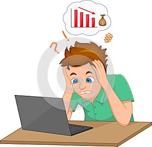 young businessman shocked in front of the laptop