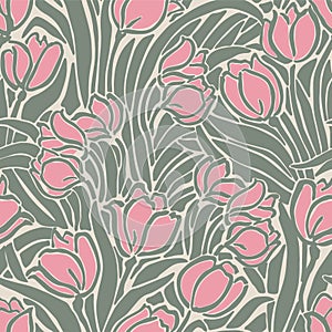 Vector tulip floral illustration seamless repeat pattern fabric and surface design digital artwork