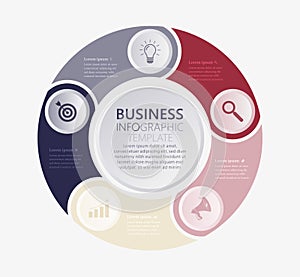 Five Steps Business Infographic Pie Chart Template