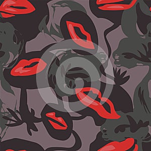 Seamless abstract colorful surreal artwork with chotic lips