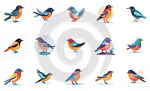 Sets of colorful bird icons. white background