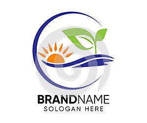 Sunset beach logo design vector icon template