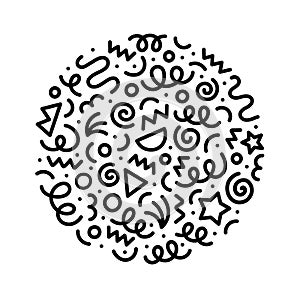 Abstract black and white line doodle circle shape