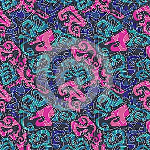 Vector surreal colorful seamless srtwork with wave hand drawn patterns for print fabric, textile, apparel clothing.