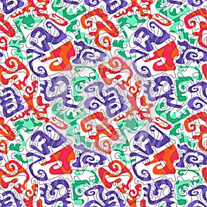 Vector surreal colorful seamless srtwork with wave hand drawn patterns for print fabric, textile, apparel clothing.
