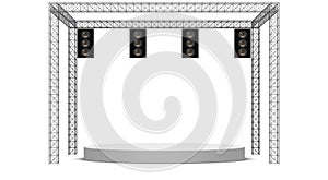 white stage and speaker with spotlight on the truss system on the white background