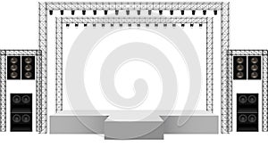 white stage and speaker with spotlight on the truss system on the white background