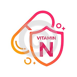 Vitamin N Pill Shield icon Logo Protection, Medicine heath Vector illustration photo