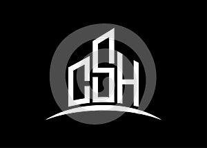 Letter CSH building vector monogram logo design template. Building Shape CSH logo.