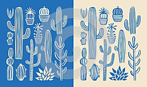 Hand drawn cactus plant doodle set