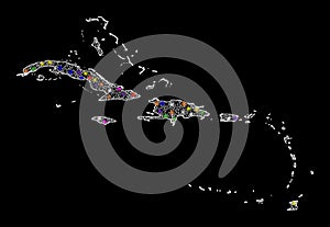 Web 2D Map of Caribbean Islands with Shiny Light Spots