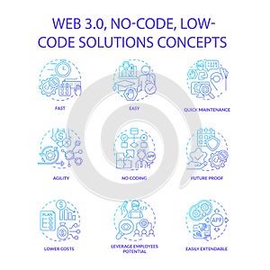 Web 3 0 blue gradient concept icons set