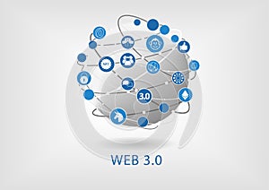 Web 3.0 concept. Vector illustration of connected globe via a decentralised internet