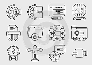 web 3.0 technology line icon set