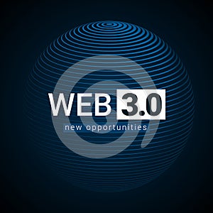 Web 3 world technology digital background. Web3 planet future internet new version blockchain metaverse.