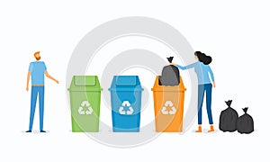 flat vector illustration throw away rubbish with rubbish bin Recycle and Recycle garbage