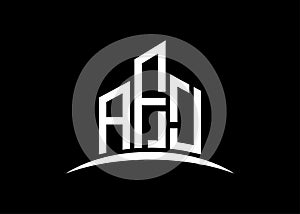 Letter AFJ building vector monogram logo design template. Building Shape AFJ logo,