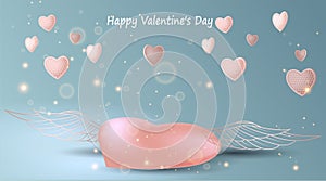 Pink hearts on blue background. Banner, Valentine's Day card