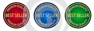 Best seller stamp. Set of round logos. Product quality label. Bestseller print. Top seller