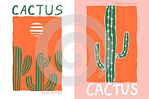 Hand drawn cactus plant doodle set