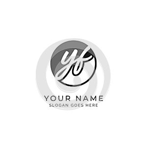 Y, F, YF Initial letter handwritten, Alphabet YF signature Icon in round shape photo